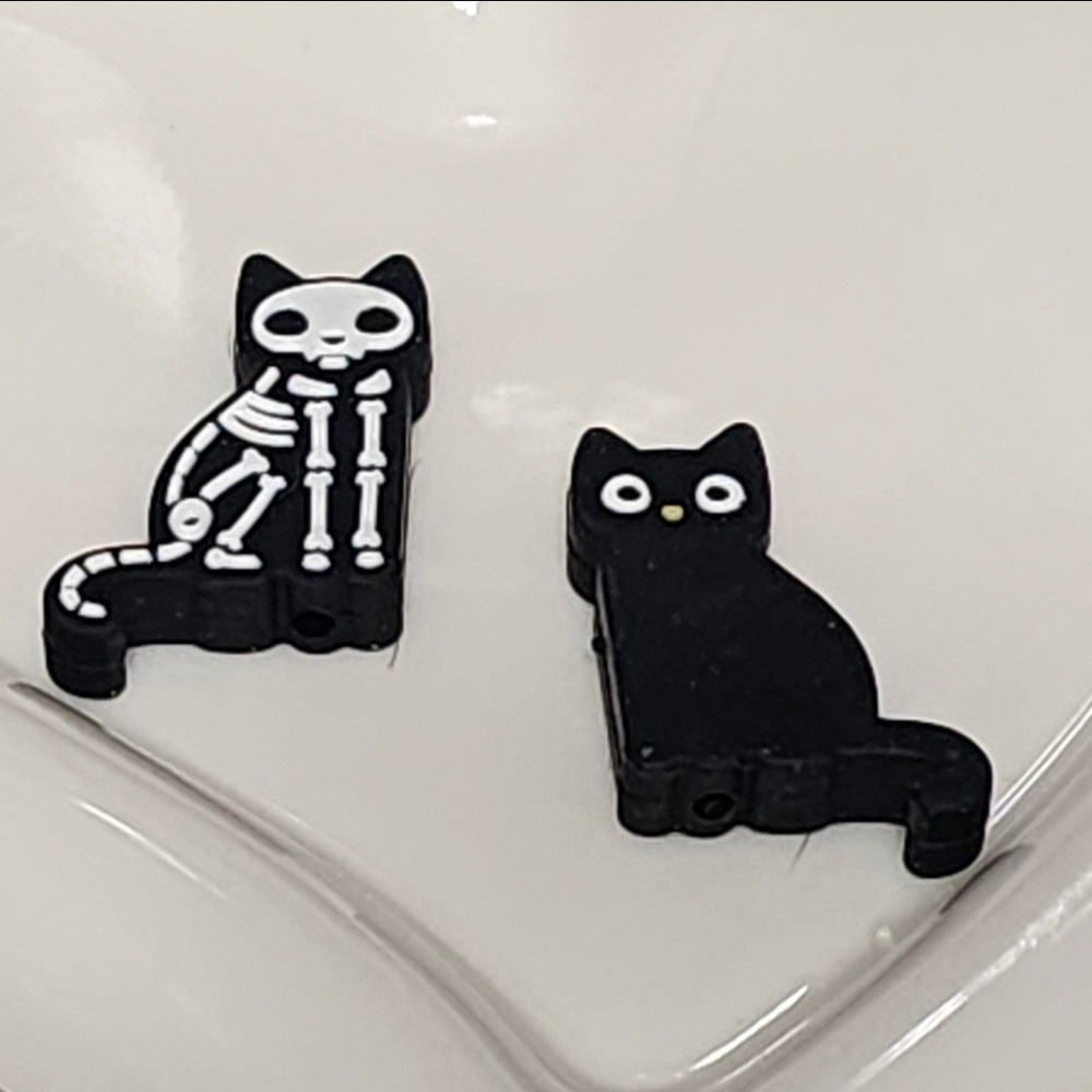 Black Cat Beads 2 Pcs Focal Bead Beaded Pen Charm Jewelry Halloween Silicone